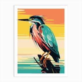 Andy Warhol Style Bird Green Heron 3 Art Print