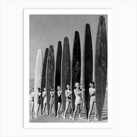 Women Surfers Vintage Black and White Vintage Photo Art Print
