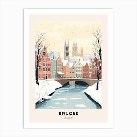 Vintage Winter Travel Poster Bruges Belgium 8 Art Print