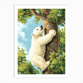 Polar Bear Cub Climbing A Tree Storybook Illustration 1 Art Print