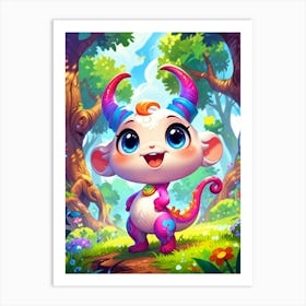 Cute Cartoon Animal In The Forest Art Print