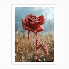 Red Rose Knitted In Crochet 3 Art Print
