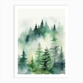 Appalachian Mountains of Misty Pines Watercolor Print of Evergreen Forest..122 Art Print