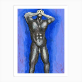 Despair - man male nude homoerotic blue naked man vertical Art Print