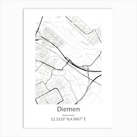 Diemen,Netherlands Minimalist Map Art Print