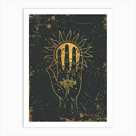 Golden Hand With Sun And Eye Art Print