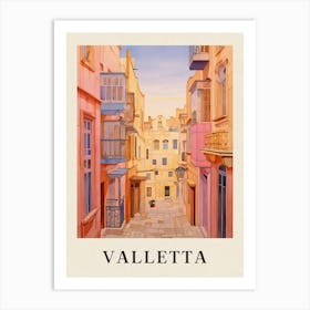Valletta Malta 2 Vintage Pink Travel Illustration Poster Art Print