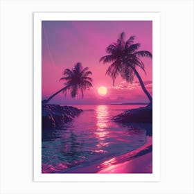 Synthwave Sunset At The Beach 15 Art Print