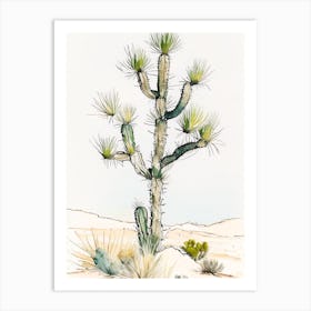 Joshua Tree By Desert Spring Minimilist Watercolour  (6) Art Print
