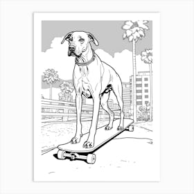 Great Dane Dog Skateboarding Line Art 3 Art Print