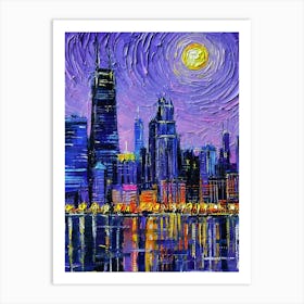 Chicago Skyline At Night Art Print