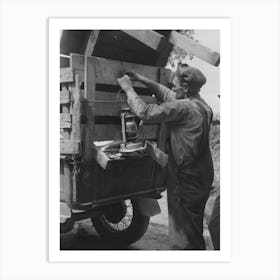 Tying Lantern Onto The Back Of Improvised Truck Which Will Travel To California Near Muskogee, Oklahoma B Art Print