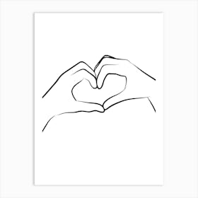 Two Hands Making A Heart hand drawing minimalist line art Art Print