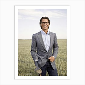 Businessman Smartly Dressed In A Grey Suit With Crisp Button Down Shirt And Jeans Stands Confident (4) Art Print