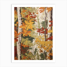 White Birch 3 Vintage Autumn Tree Print  Art Print