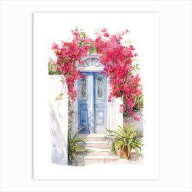 Santorini, Greece   Mediterranean Doors Watercolour Painting 2 Art Print