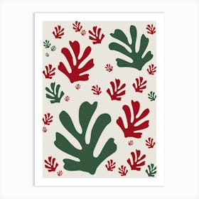 Abstract Leaves Red And Green Cut Outs Art Print