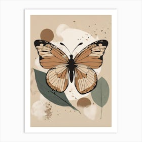 Boho Minimalist Butterfly with Leaves v10 Art Print