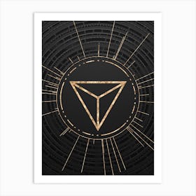 Geometric Glyph Abstract in Gold with Radial Array Lines on Dark Gray n.0022 Art Print