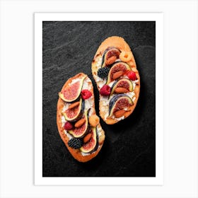 Sandwich with figs wild berries and cheese — Food kitchen poster/blackboard, photo art Art Print