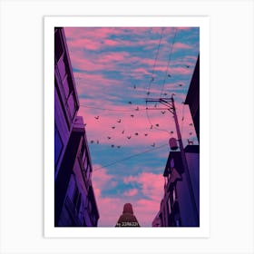 Pink sunset girl Art Print