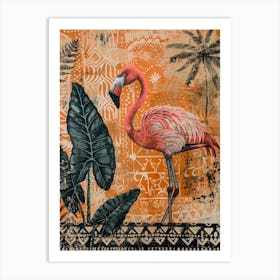 Greater Flamingo And Alocasia Elephant Ear Boho Print 2 Art Print