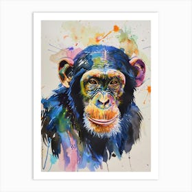 Chimpanzee Colourful Watercolour 2 Art Print