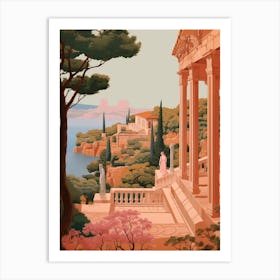 Mallorca Spain 3 Vintage Pink Travel Illustration Art Print