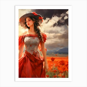 Girl In A Red Dress Art Print