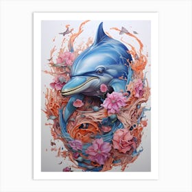 Dolphin With Flowers 1 Art Print