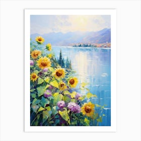 Sunflowers By The Lake 2 Art Print