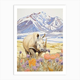 Rhino Patchwork Style Neutral Colours 2 Art Print