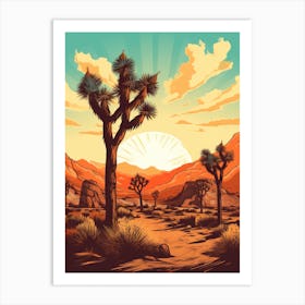 Joshua Tree At Sunrise In Retro Illustration Style (1) Art Print