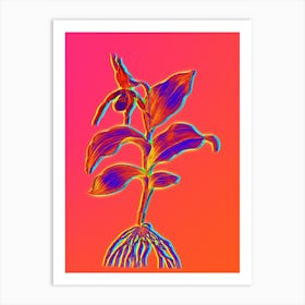 Neon Yellow Lady's Slipper Orchid Botanical in Hot Pink and Electric Blue n.0605 Art Print