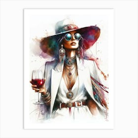 Elegant Lady With A Glass of Red Wine Art Print