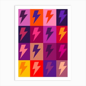 Lightning Bolts Pattern Checkerboard Art Print