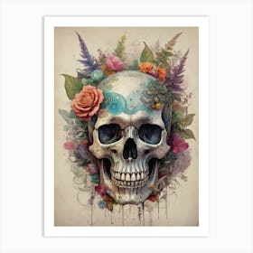 Floral Skull Vintage Painting (62) Art Print