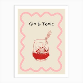 Gin & Tonic Doodle Poster Pink & Red Art Print