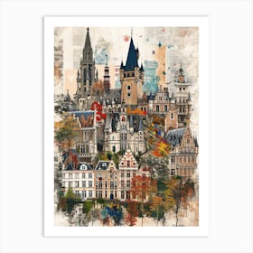 Belgium   Retro Collage Style 2 Art Print