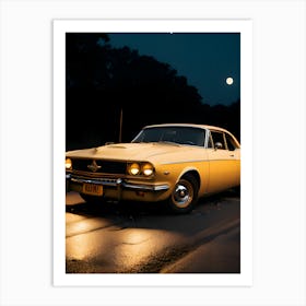 Yellow Car At Night Art Print