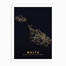 Malta Black And Gold Map Art Print