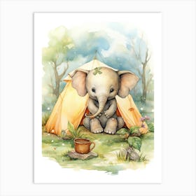 Elephant Painting Camping Watercolour 3 Art Print