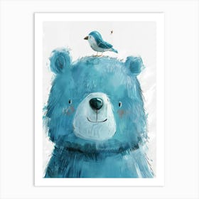 Small Joyful Bear With A Bird On Its Head 12 Art Print