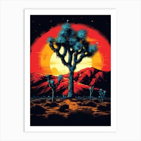 Joshua Tree At Night, Retro Illustration(2) Art Print