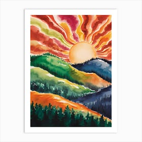 Sunset In The Mountains Art Print