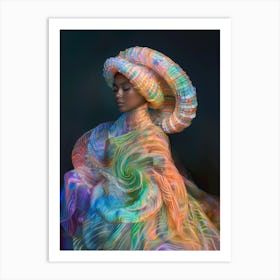 "Colourful Shell Headpiece, Woman's Artistic Portrait" Art Print