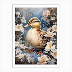 Floral Winter Snow Duckling 2 Art Print