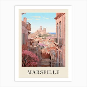 Marseille France 2 Vintage Pink Travel Illustration Poster Art Print