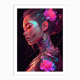 Sci-Fi Cyberpunk Flower Girl Art Print
