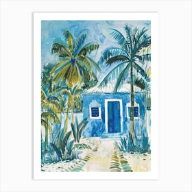 Blue House With Palm Trees 2 Art Print